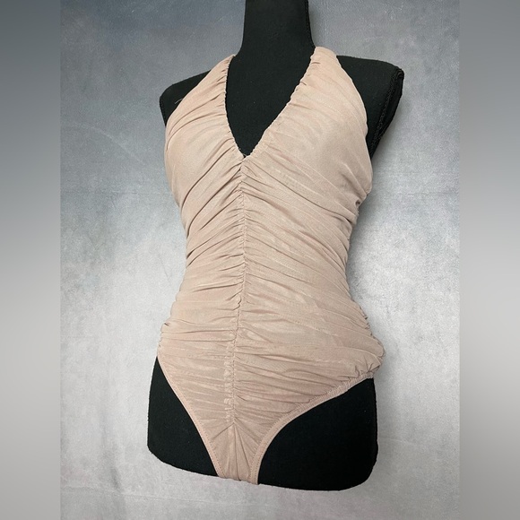Blush pink mesh ruched halter top body suit size xs - Picture 3 of 7